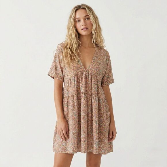 Petal & Pup Dresses & Skirts - Petal & Pup Babydoll Floral A-Line Mini Dress S/M Orange Ruffle Summer Boho